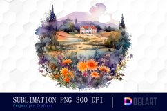 Watercolor Floral Landscape Vintage Sublimation Art Product Image 1