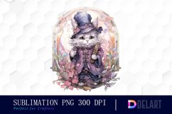 Watercolor Stained Glass Witch Cat Sublimation Graphics Product Image 1
