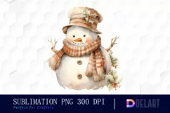 Watercolor Cozy Snowman Clipart, Illustration PNG Product Image 1