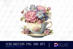 Watercolor Vintage Tea Cup Floral Party Clipart Image Product Image 1