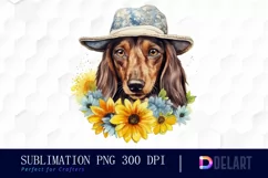 Watercolor Dachshund Flower Hat PNG Clipart Product Image 1