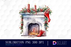 Watercolor Fireplace Decorated Christmas Clipart Image Product Image 1