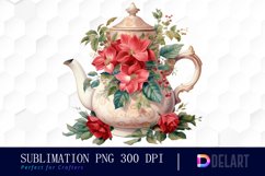 Watercolor Christmas Teacup Floral Clipart set Product Image 1