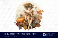 Watercolor Autumn Fairy Girl Clipart, Illustration PNG Product Image 1