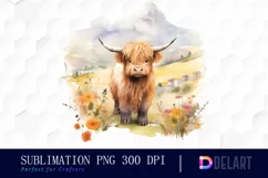 Watercolor Baby Highland Cow Clipart, Sublimation Art Product Image 1