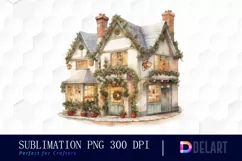 Watercolor Cozy Christmas House Clipart, Sublimation Art Product Image 1