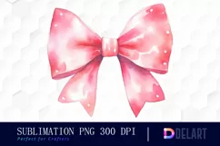 Watercolor Pink and White Bow PNG Clipart Product Image 1