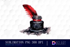 Inkwell with a Red Bird Illustration Clipart Product Image 1