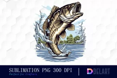 Watercolor Bass Fish Jumping PNG Clipart Product Image 1