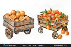 Watercolor Oranges In Wood Cart Exquisite Clipart Product Image 1