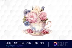Watercolor Vintage Tea Cup Floral Party Sublimation Clipart Product Image 1