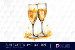 Watercolor Champaign Glasses Golden PNG Clipart Product Image 1