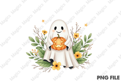 Ghost Pumpkin Floral Fall Halloween PNG Product Image 1