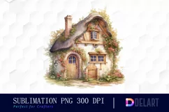 Watercolor Cozy Cottage Clipart, Illustration PNG Product Image 1