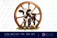 Watercolor Baby Cow Wooden Wheel Clipart Image Product Image 1