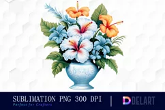 Vase of Hawaiian Hibiscus Clipart PNG Product Image 1