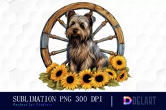 Dog with Wooden Wheel Sunflowers Clipart Product Image 1