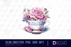Watercolor Vintage Tea Cup Floral Party Clipart Fun Product Image 1