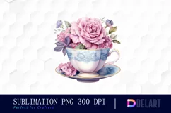 Watercolor Vintage Tea Cup Floral Party Clipart Fun Product Image 1