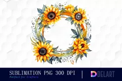 Watercolor Sunflower Wreath PNG Clipart Product Image 1