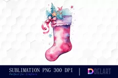 Watercolor Christmas Stocking Pink Toy Clipart Design Product Image 1