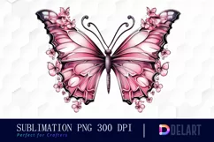Watercolor Pink Ribbon Butterfly Garden Clipart Product Image 1