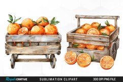 Watercolor Oranges In Wood Cart Clipart Product Image 1