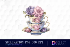 Watercolor Vintage Tea Cup Floral Party Clipart Design Product Image 1
