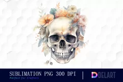 Watercolor Skull Floral Clipart, Illustration PNG Product Image 1