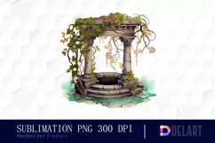 Stone Wells and Vines Watercolor Clipart PNG Product Image 1