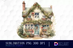 Watercolor Cozy Christmas House Clipart, Sublimation Art Product Image 1