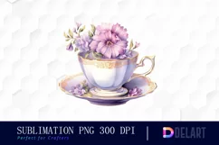 Watercolor Vintage Tea Cup Floral Party Illustration PNG Product Image 1