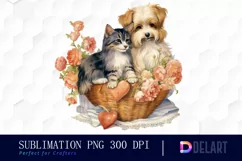 Watercolor Cat and Dog Couple Clipart, Artwork Product Image 1