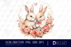 Watercolor Valentine Rabbit Clipart, Sublimation Art Product Image 1