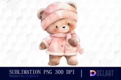 Watercolor Winter Baby Bear Clipart, Sublimation Art Product Image 1