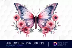 Watercolor Flowers with Pink Butterflies Clipart Fun Product Image 1