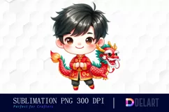 Watercolor Chinese New Year Dragon Kid Clipart , Artwork Product Image 1