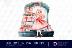 Watercolor Christmas Dessert Shop Clipart, Illustration PNG Product Image 1
