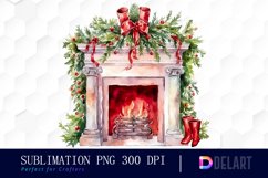 Watercolor Fireplace Decorated Christmas Clipart Product Image 1