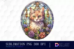 Watercolor Stained Glass Gothic Cat Clipart, Artwork Product Image 1