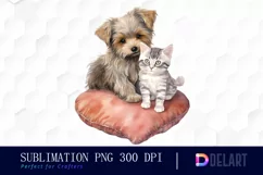 Watercolor Cat and Dog Couple Clipart, Artwork Product Image 1
