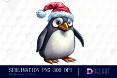 Watercolor Christmas Penguin PNG Clipart Product Image 1