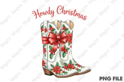 Howdy Christmas Boots Cowboy Western PNG | Christmas Quotes Product Image 1