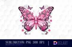 Watercolor Pink Ribbon Butterfly Garden Clipart Product Image 1