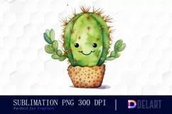 Watercolor Cute Cactus Cartoon Face PNG Clipart Product Image 1