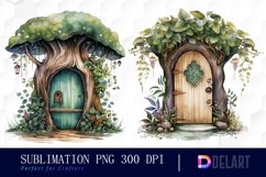 Watercolor Forest Fairy Door Sublimation Clipart PNG Product Image 1
