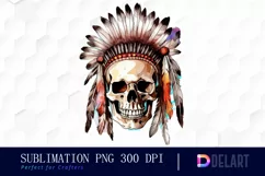 Native American Skull Watercolor Clipart PNG Product Image 1