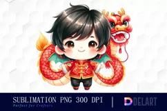 Watercolor Chinese New Year Dragon Kid Clipart , Artwork Product Image 1
