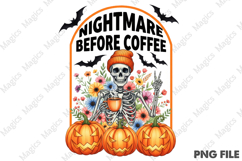 Retro Halloween Skeleton Coffee Fall PNG Product Image 1