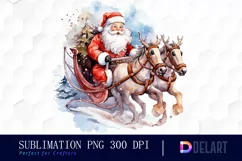 Watercolor Santa Claus In Sleigh Sublimation Art Product Image 1